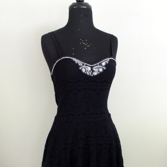 Free People Black Lace Beaded Fit & Flare Dress M - Picture 8 of 8